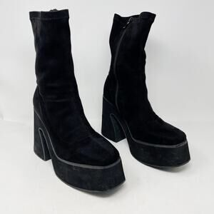 Black Faux Suede Super Chunky Platform Ankle Boots Booties Bratz vegan womens 9
